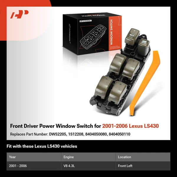 Front Driver Power Window Switch for 2001-2006 Lexus LS430