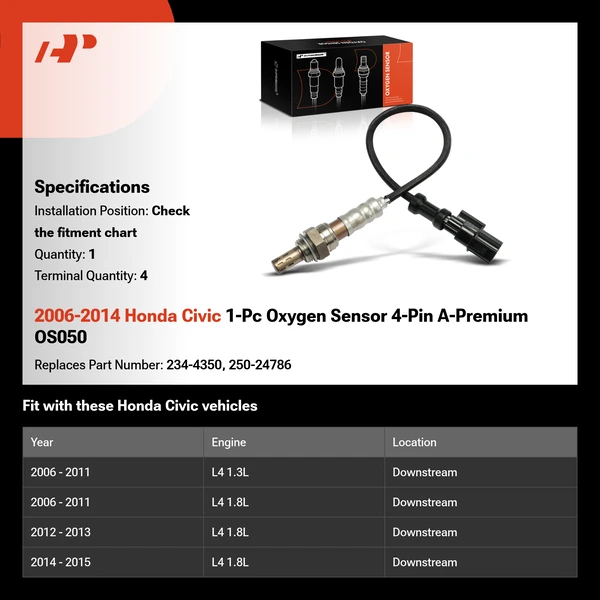 2006-2014 Honda Civic 1-Pc Oxygen Sensor 4-Pin A-Premium OS050