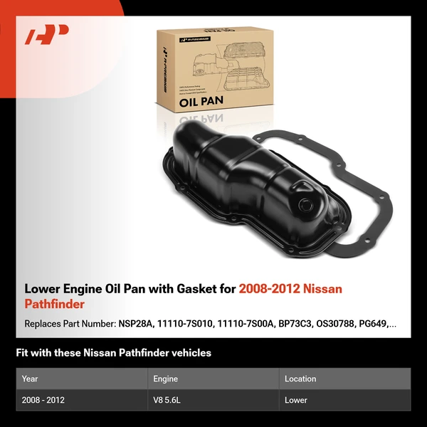 Lower Engine Oil Pan with Gasket for 2008-2012 Nissan Pathfinder