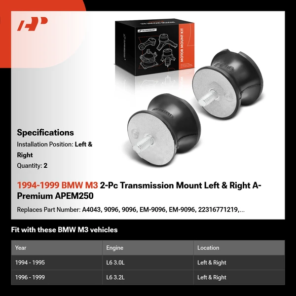 1994-1999 BMW M3 2-Pc Transmission Mount Left & Right A-Premium APEM250