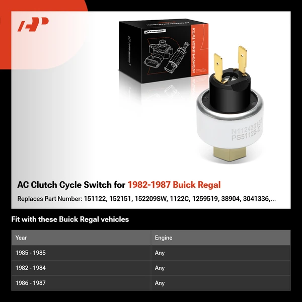 AC Clutch Cycle Switch for 1982-1987 Buick Regal