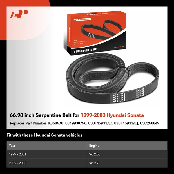 66.98 inch Serpentine Belt for 1999-2003 Hyundai Sonata