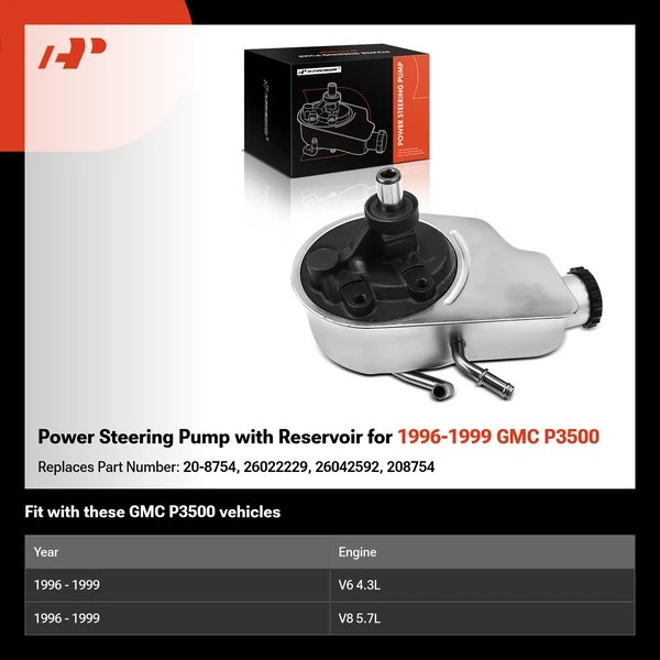 Power Steering Pump with Reservoir for 1996-1999 GMC P3500