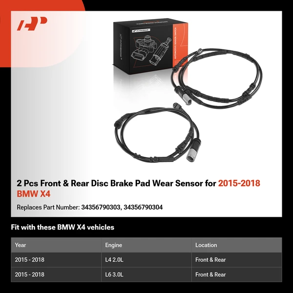 2 Pcs Front & Rear Disc Brake Pad Wear Sensor for 2015-2018 BMW X4