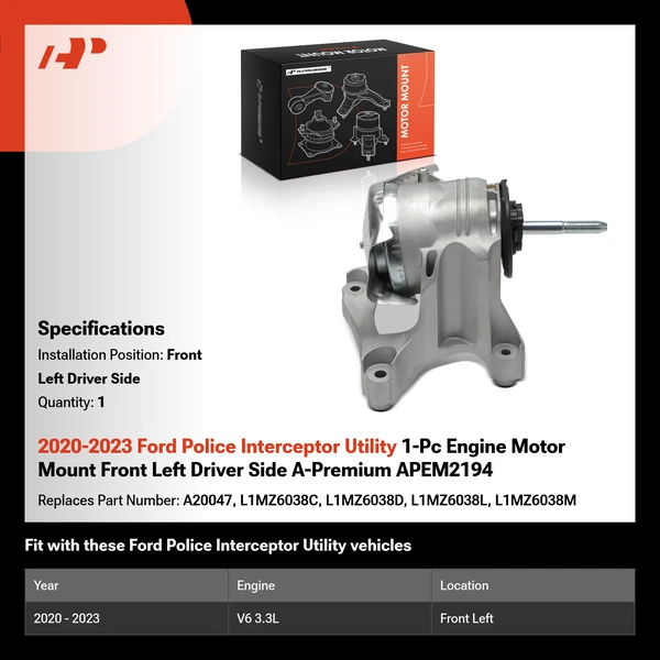 2020-2023 Ford Police Interceptor Utility 1-Pc Engine Motor Mount Front Left Driver Side A-Premium APEM2194