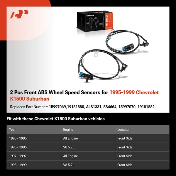 2 Pcs Front ABS Wheel Speed Sensors for 1995-1999 Chevrolet K1500 Suburban