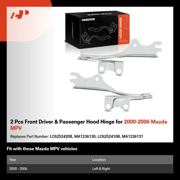 2 Pcs Front Driver & Passenger Hood Hinge for 2000-2006 Mazda MPV