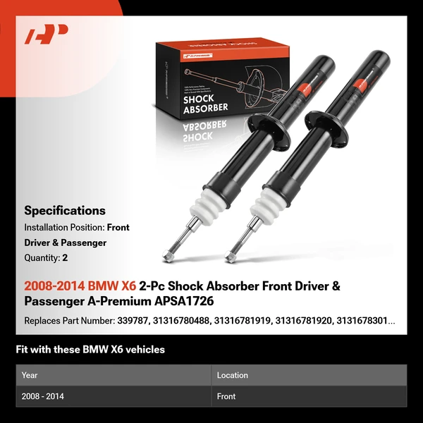 2008-2014 BMW X6 2-Pc Shock Absorber Front Driver & Passenger A-Premium APSA1726