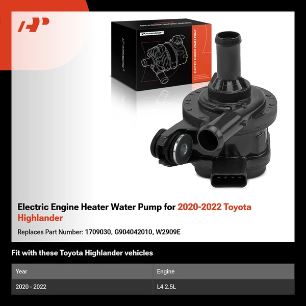 Electric Engine Heater Water Pump for 2020-2022 Toyota Highlander