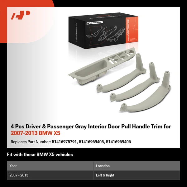 4 Pcs Driver & Passenger Gray Interior Door Pull Handle Trim for 2007-2013 BMW X5