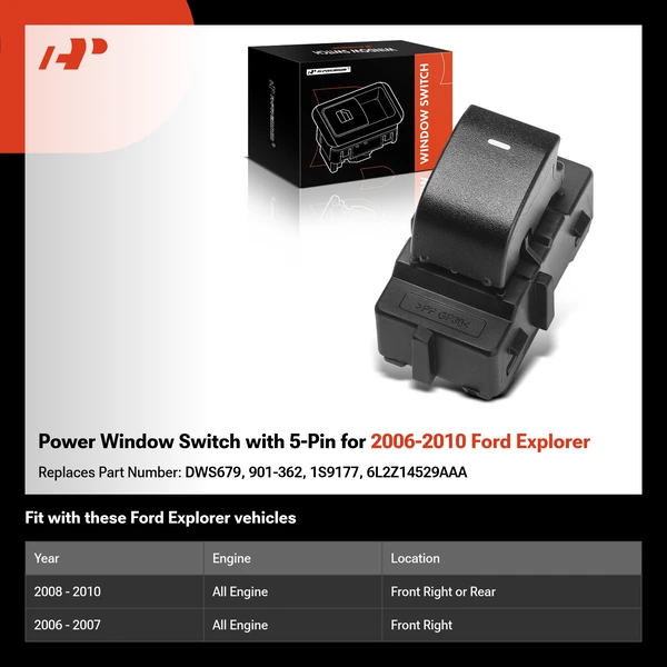 Power Window Switch with 5-Pin for 2006-2010 Ford Explorer