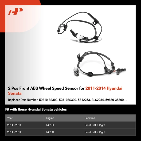 2 Pcs Front ABS Wheel Speed Sensor for 2011-2014 Hyundai Sonata