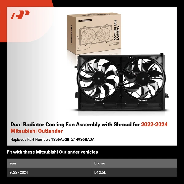 Dual Radiator Cooling Fan Assembly with Shroud for 2022-2024 Mitsubishi Outlander