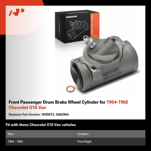 Front Passenger Drum Brake Wheel Cylinder for 1964-1965 Chevrolet G10 Van