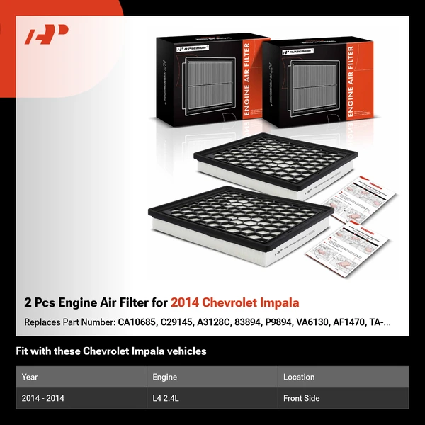 2 Pcs Engine Air Filter for 2014 Chevrolet Impala