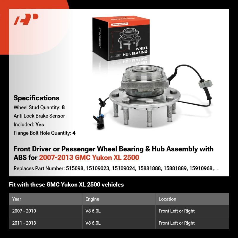 Front Driver or Passenger Wheel Bearing & Hub Assembly with ABS for 2007-2013 GMC Yukon XL 2500