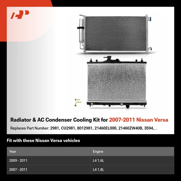 Radiator & AC Condenser Cooling Kit for 2007-2011 Nissan Versa