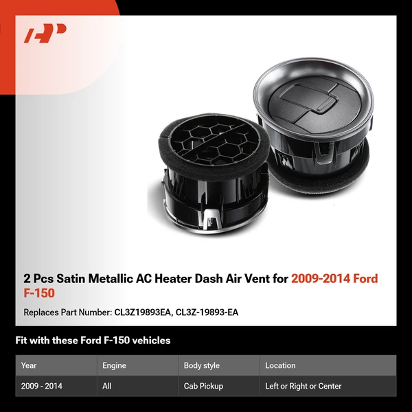 2 Pcs Satin Metallic AC Heater Dash Air Vent for 2009-2014 Ford F-150