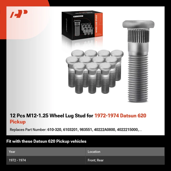 12 Pcs M12-1.25 Wheel Lug Stud for 1972-1974 Datsun 620 Pickup