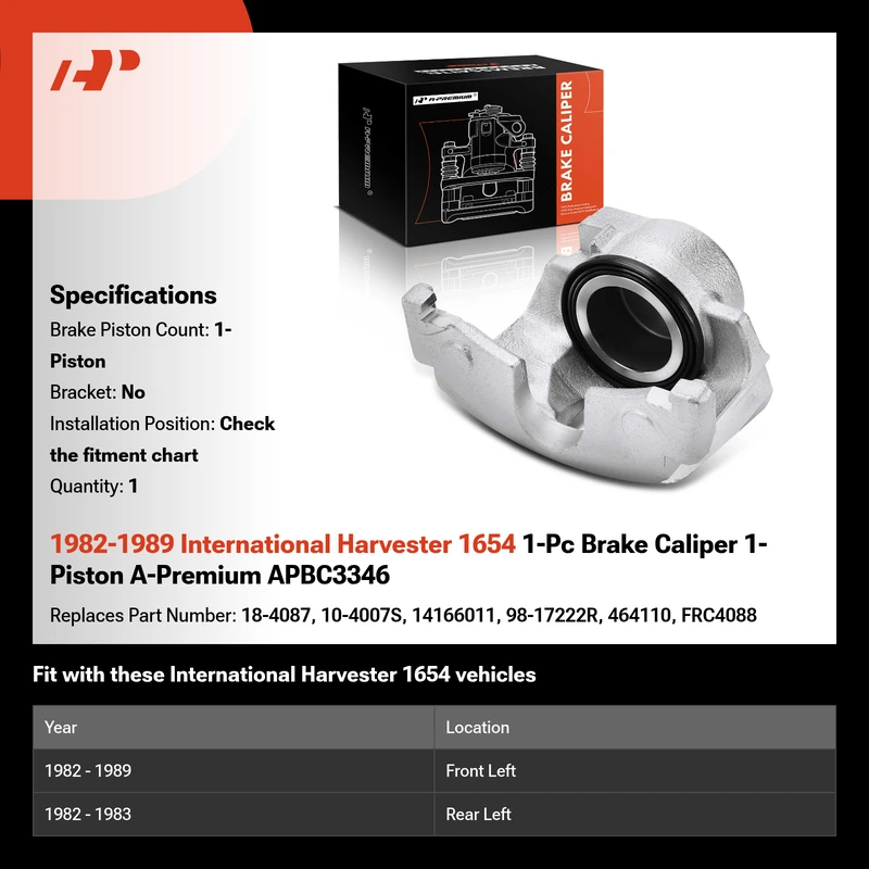 1982-1989 International Harvester 1654 1-Pc Brake Caliper 1-Piston A-Premium APBC3346