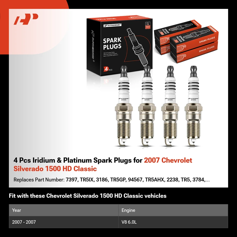 4 Pcs Iridium & Platinum Spark Plugs for 2007 Chevrolet Silverado 1500 HD Classic