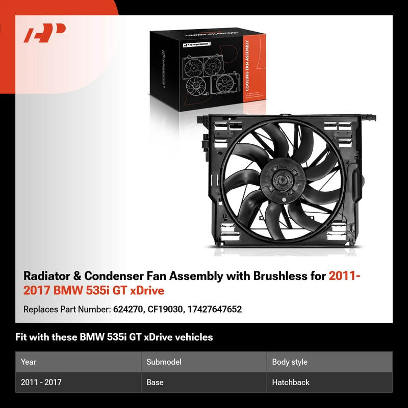 Radiator & Condenser Fan Assembly with Brushless for 2011-2017 BMW 535i GT xDrive