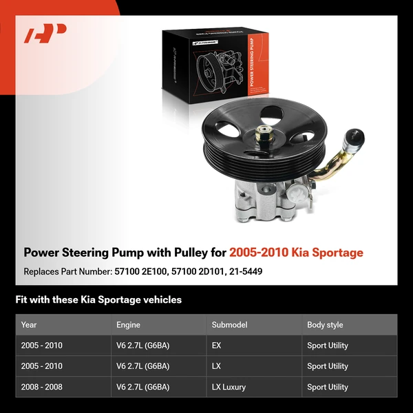 Power Steering Pump with Pulley for 2005-2010 Kia Sportage