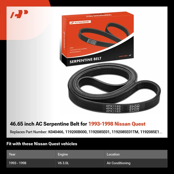 46.65 inch AC Serpentine Belt for 1993-1998 Nissan Quest