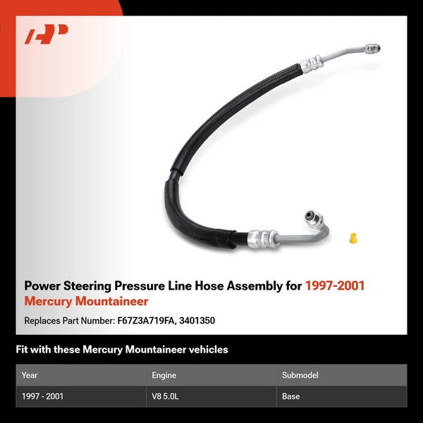 Power Steering Pressure Line Hose Assembly for 1997-2001 Mercury Mountaineer