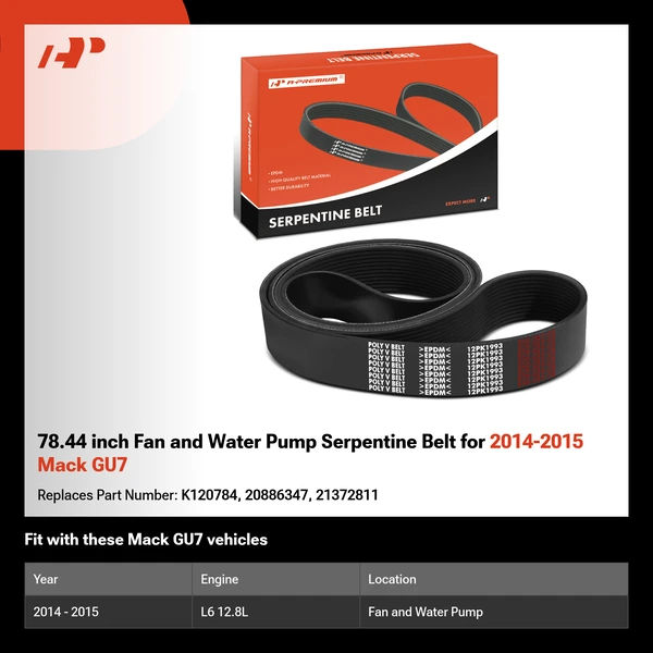 78.44 inch Fan and Water Pump Serpentine Belt for 2014-2015 Mack GU7