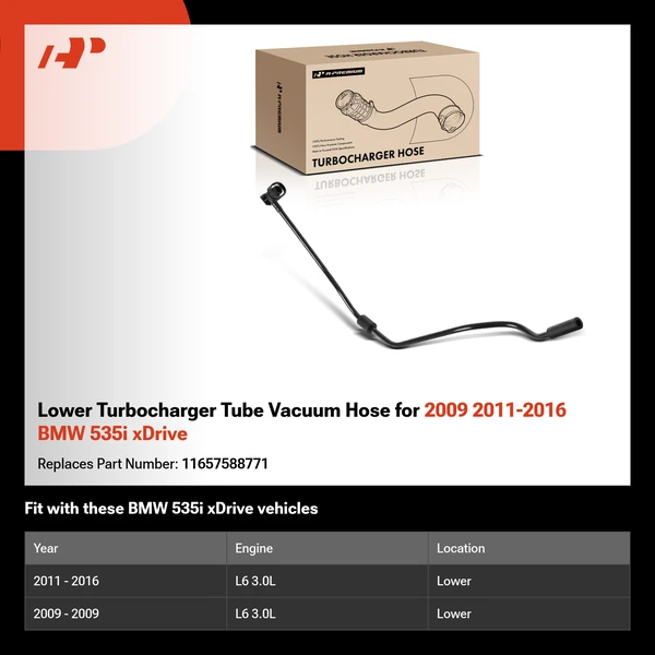 Lower Turbocharger Tube Vacuum Hose for 2009 2011-2016 BMW 535i xDrive