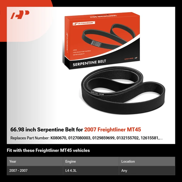 66.98 inch Serpentine Belt for 2007 Freightliner MT45
