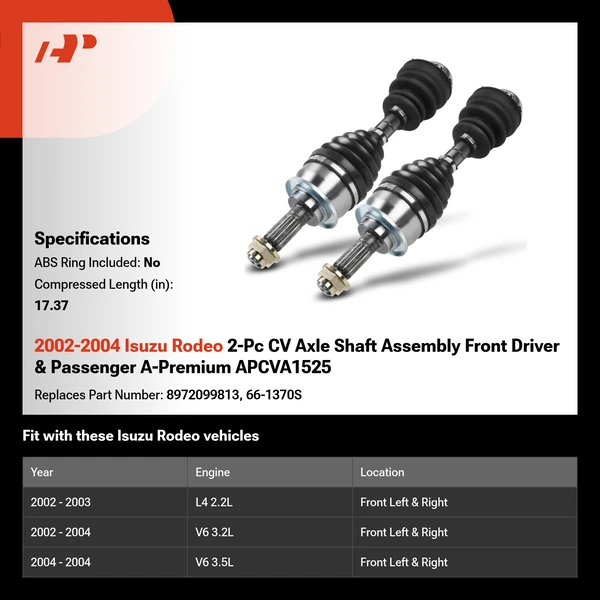 2002-2004 Isuzu Rodeo 2-Pc CV Axle Shaft Assembly Front Driver & Passenger A-Premium APCVA1525