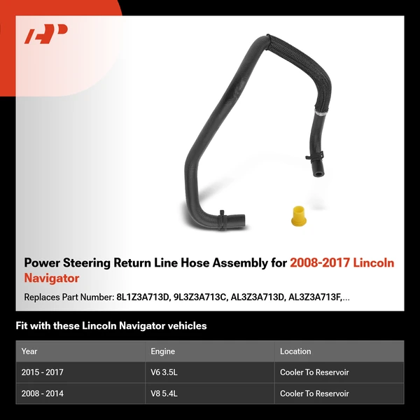 Power Steering Return Line Hose Assembly for 2008-2017 Lincoln Navigator