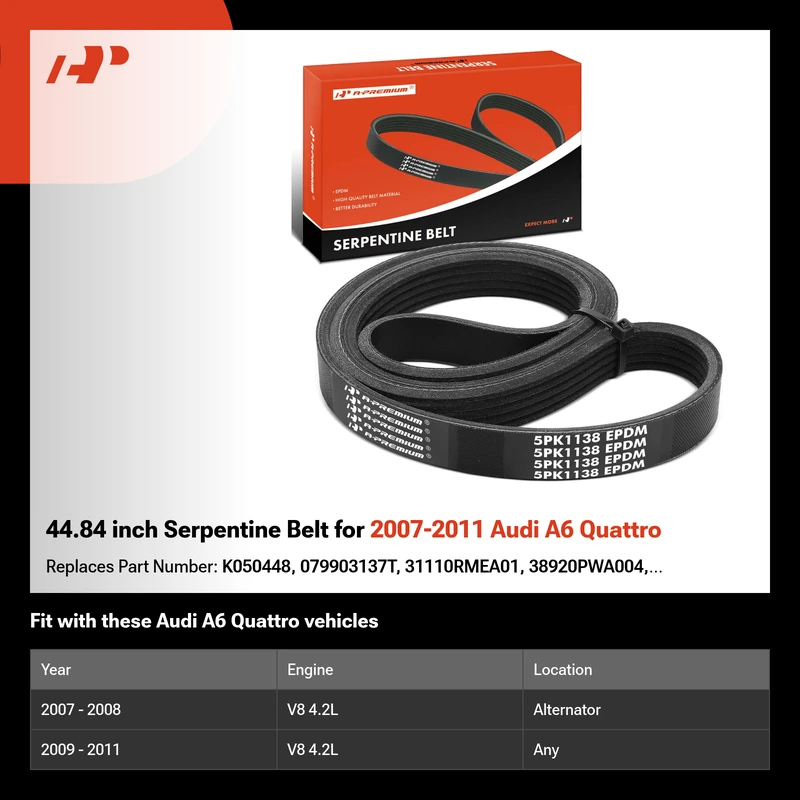 44.84 inch Serpentine Belt for 2007-2011 Audi A6 Quattro