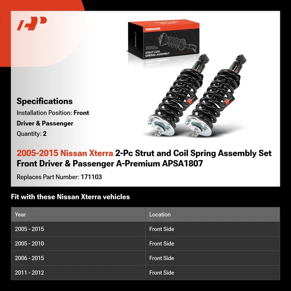 2005-2015 Nissan Xterra 2-Pc Strut and Coil Spring Assembly Set Front Driver & Passenger A-Premium APSA1807