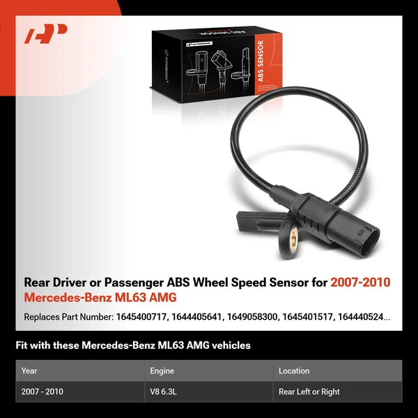 Rear Driver or Passenger ABS Wheel Speed Sensor for 2007-2010 Mercedes-Benz ML63 AMG