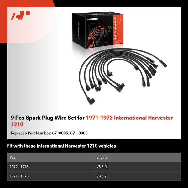 9 Pcs Spark Plug Wire Set for 1971-1973 International Harvester 1210