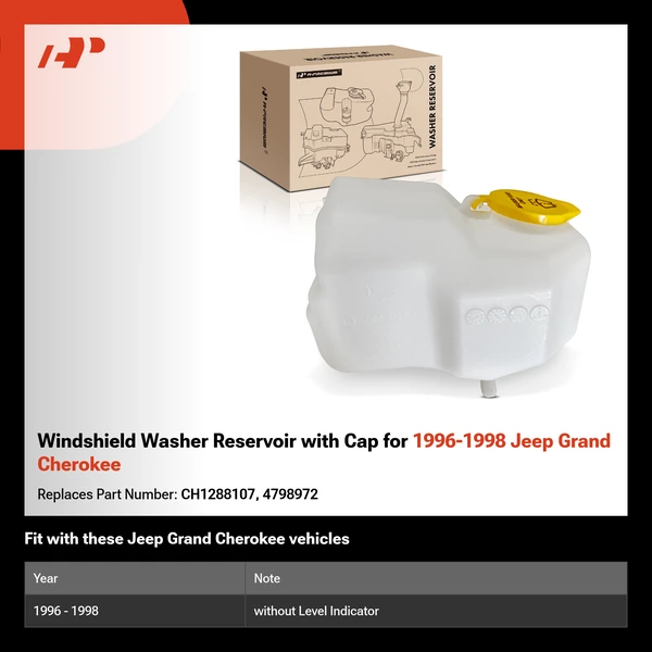 Windshield Washer Reservoir with Cap for 1996-1998 Jeep Grand Cherokee