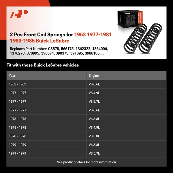 2 Pcs Front Coil Springs for 1963 1977-1981 1983-1985 Buick LeSabre