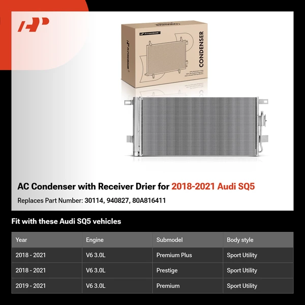 AC Condenser with Receiver Drier for 2018-2021 Audi SQ5
