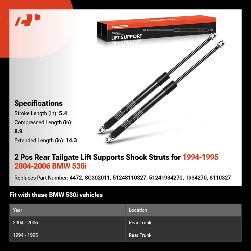 2 Pcs Rear Tailgate Lift Supports Shock Struts for 1994-1995 2004-2006 BMW 530i