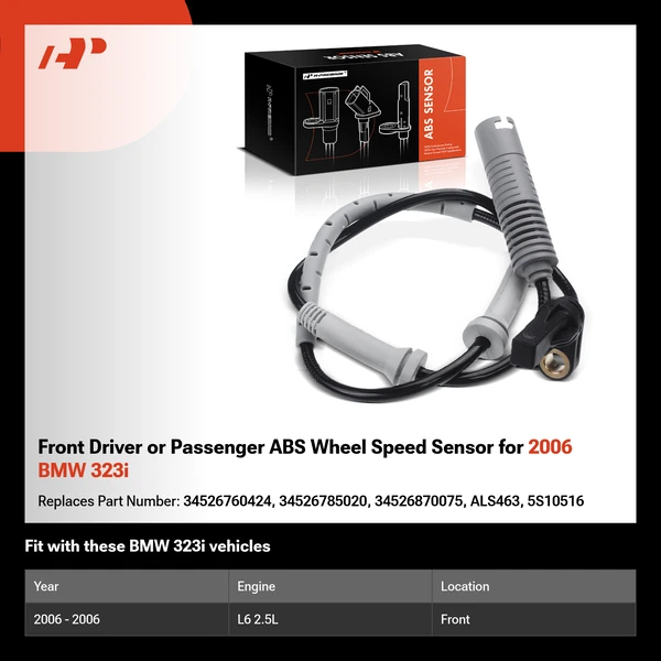 Front Driver or Passenger ABS Wheel Speed Sensor for 2006 BMW 323i