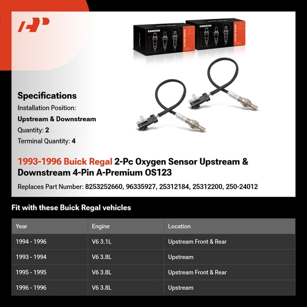 1993-1996 Buick Regal 2-Pc Oxygen Sensor Upstream & Downstream 4-Pin A-Premium OS123