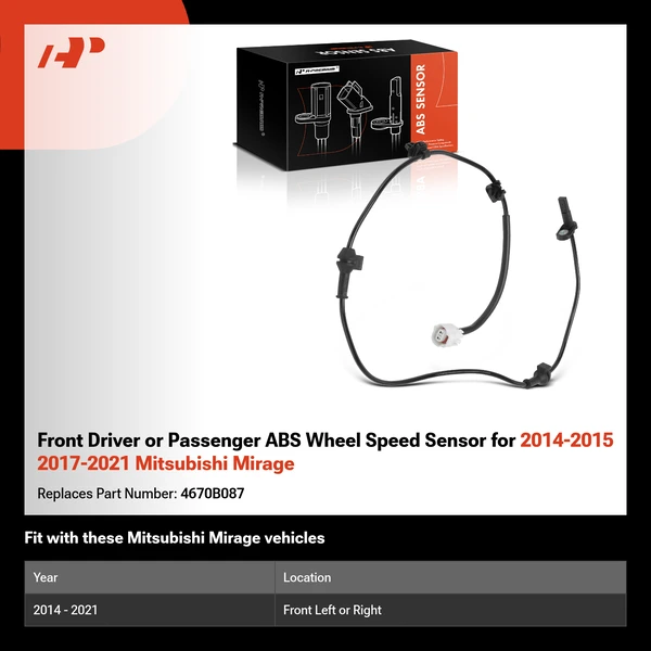 Front Driver or Passenger ABS Wheel Speed Sensor for 2014-2015 2017-2021 Mitsubishi Mirage
