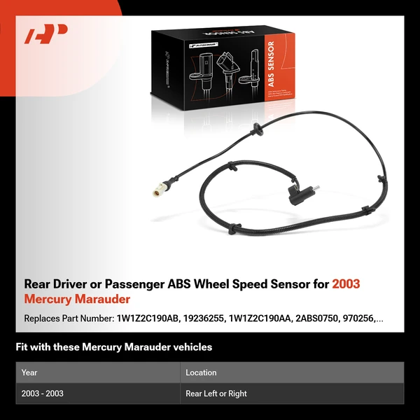 Rear Driver or Passenger ABS Wheel Speed Sensor for 2003 Mercury Marauder
