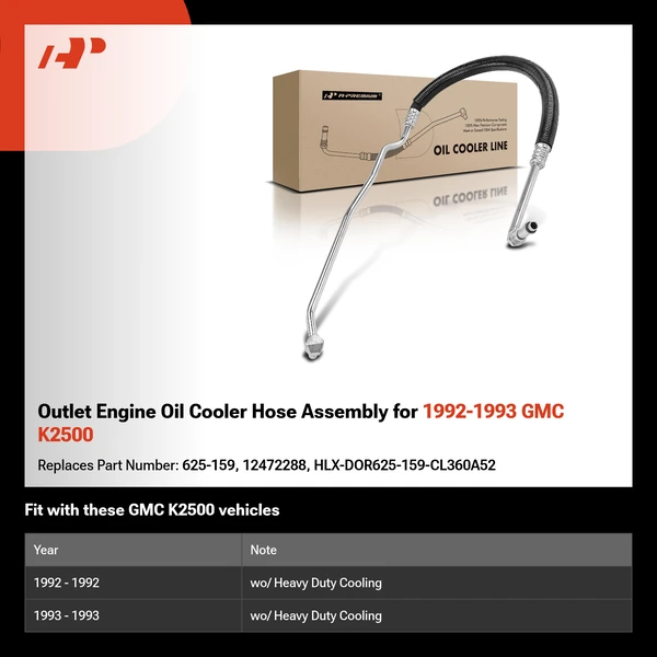 Outlet Engine Oil Cooler Hose Assembly for 1992-1993 GMC K2500