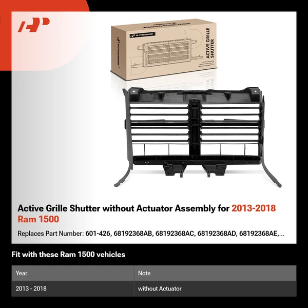 Active Grille Shutter without Actuator Assembly for 2013-2018 Ram 1500