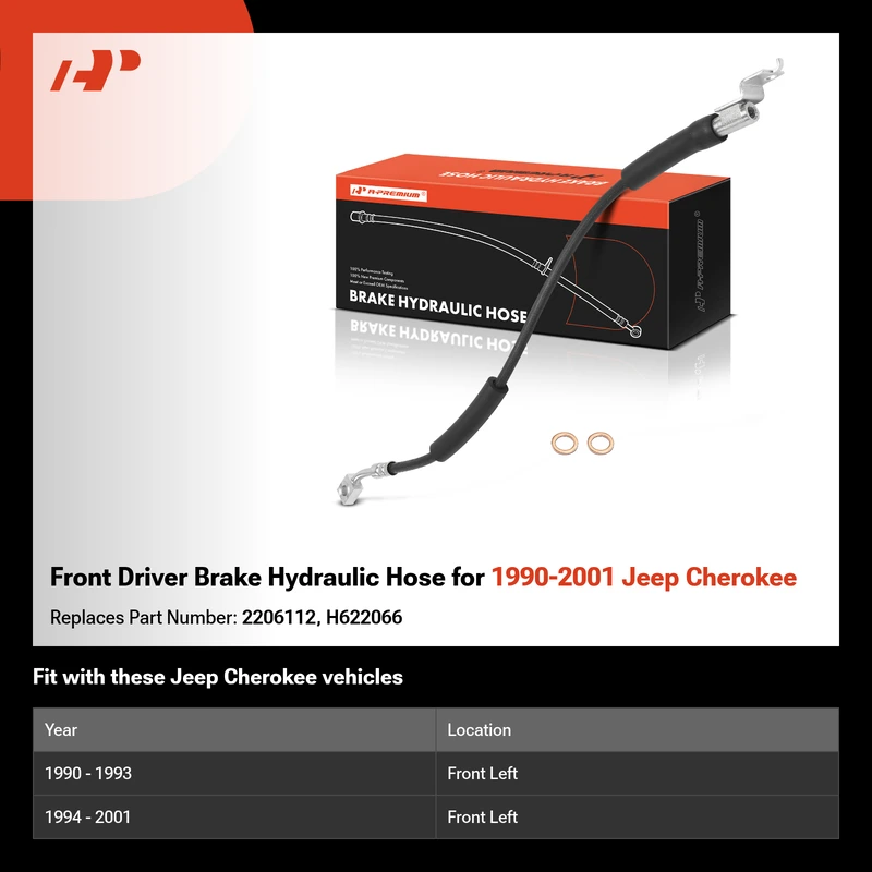 Front Driver Brake Hydraulic Hose for 1990-2001 Jeep Cherokee