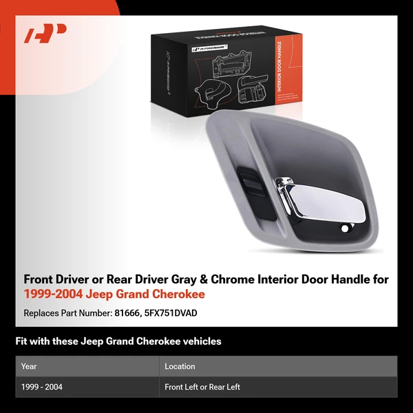 Front Driver or Rear Driver Gray & Chrome Interior Door Handle for 1999-2004 Jeep Grand Cherokee